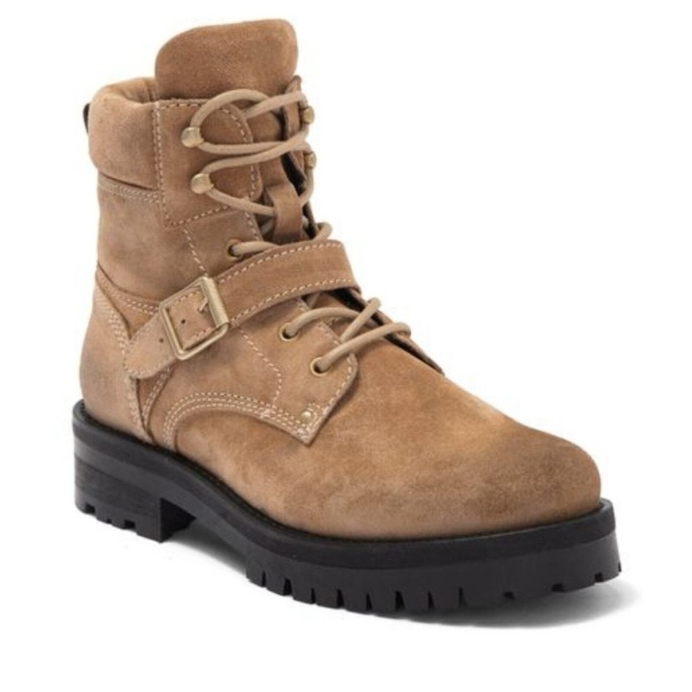 ALL SAINTS Paulina Suede Buckle Lace Up Boots Desert Sand NWOB